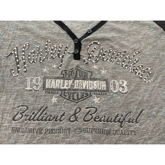Harley Davidson Brilliant + Beautiful Gray with Blue Burnout Star Sleeves XL - Picture 1 of 9